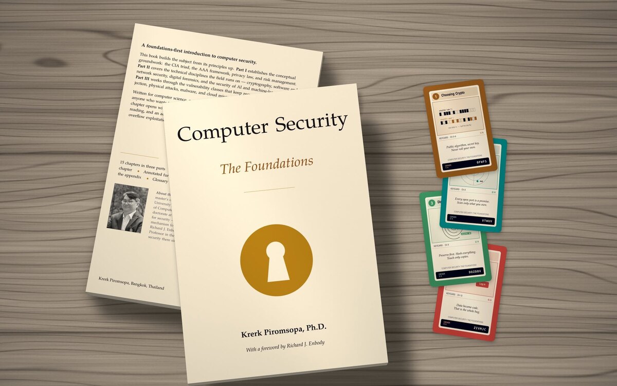 ปกหนังสือ Computer Security: The Foundations พร้อม Keycard ทั้ง 4 แบบ